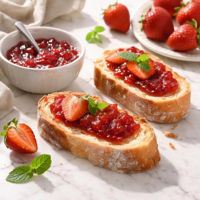 Baguette with strayberry jam
