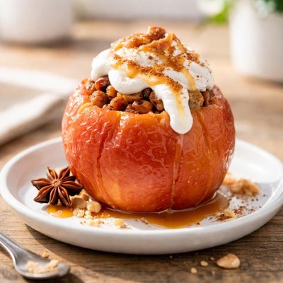 Baked apple with cream