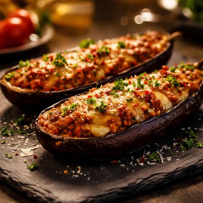 Baked aubergine with cheese