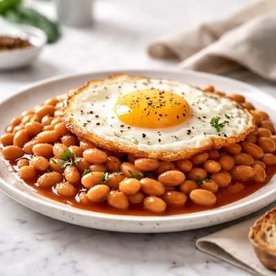 Baked beans and fried egg