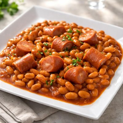 Baked beans with hot dogs