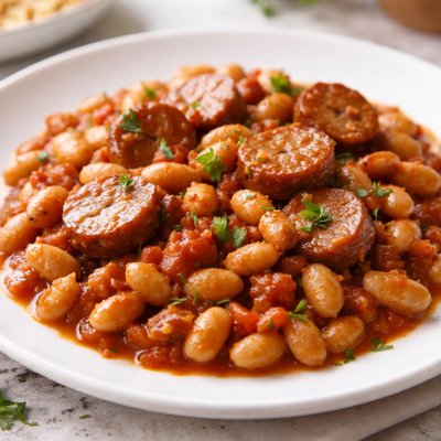 Baked beans with sausage