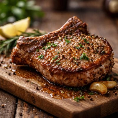 Baked bone in pork chop