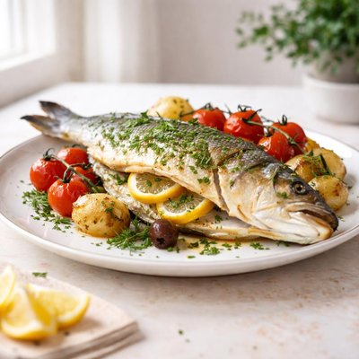 Baked branzino fish