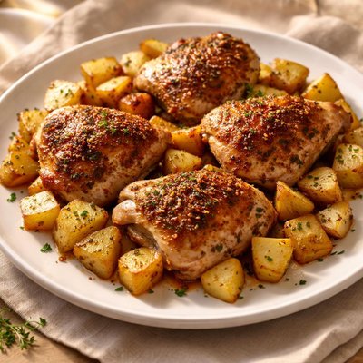 Baked chicken and diced potatoes