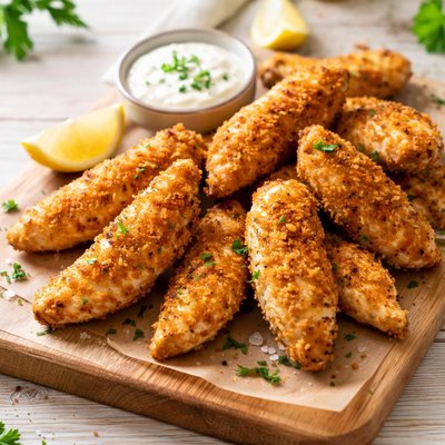 Baked chicken goujons