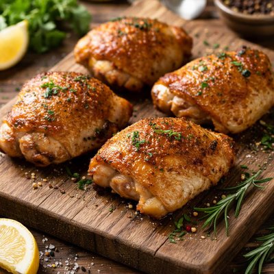 Baked chicken thigh with skin