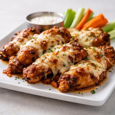 Baked chicken wings with mozzarella cheese