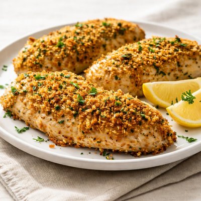 Baked chicken with panko and parmesan cheese