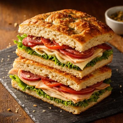 Baked deli foccacia sandwich