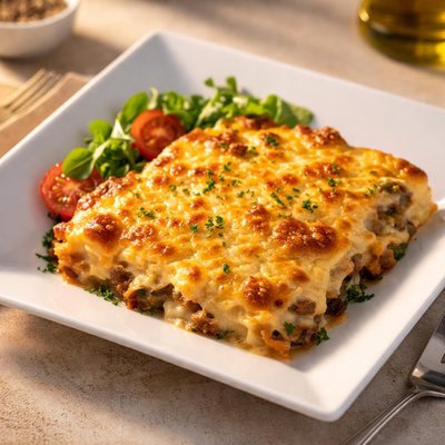 Baked dish with yellow topping