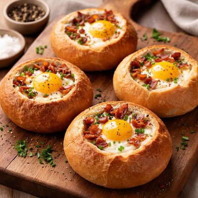 Baked eggs in bread