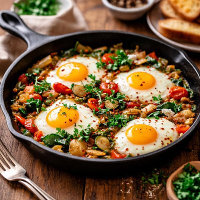 Baked eggs with vegetables