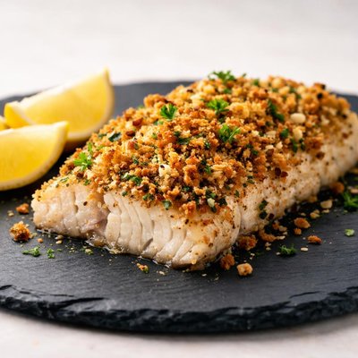 Baked fish with breadcrumb topping