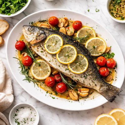 Baked fish with lemon