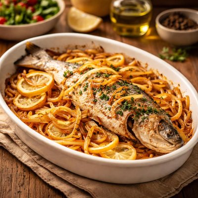 Baked fish with onions