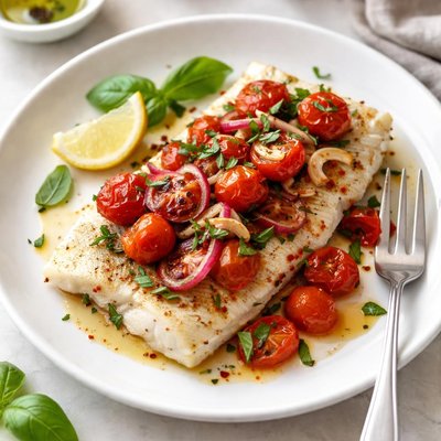 Baked fish with tomatoes