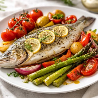 Baked fish with vegetables
