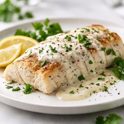 Baked fish with white sauce