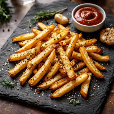 Baked french fries in olive oil