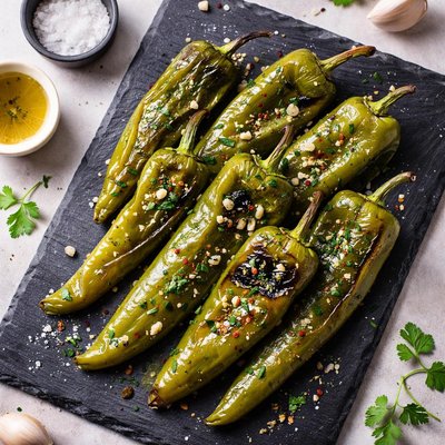 Baked green peppers