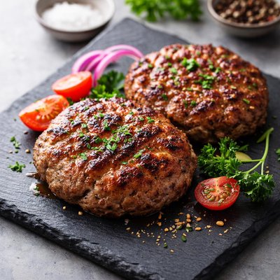 Baked ground hamburger patty