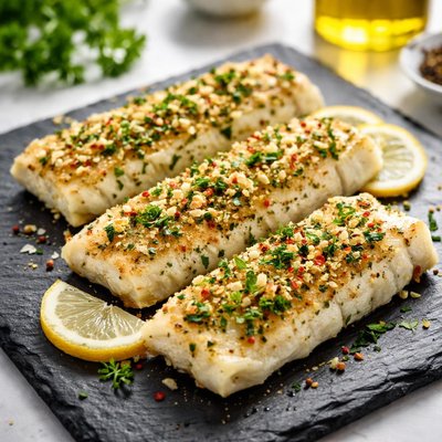 Baked hake fish