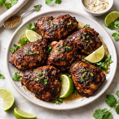 Baked jerk chicken thigh
