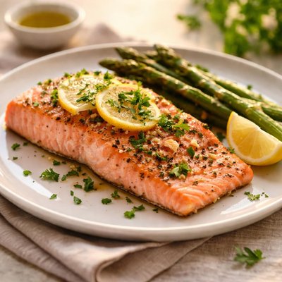 Baked pink river salmon