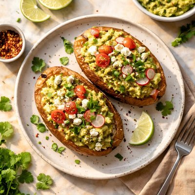 Baked potato with avocado