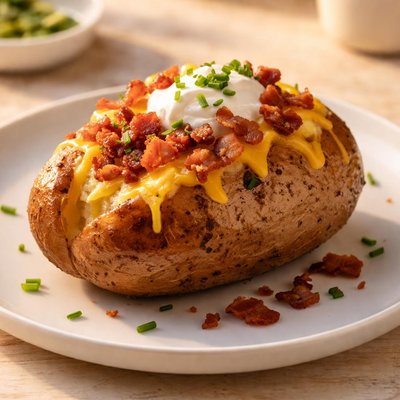 Baked potato with bacon and cheese