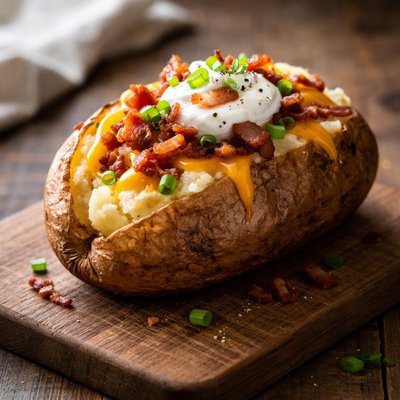 Baked potato with bacon bits