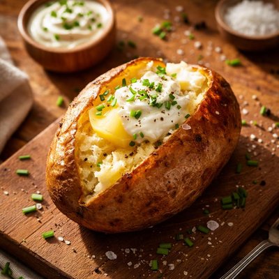 Baked potato with butter and light sour cream