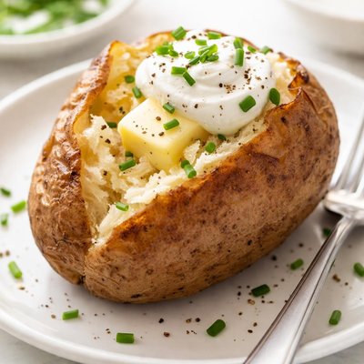 Baked potato with butter and sour cream