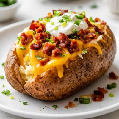 Baked potato with cheese and bacon