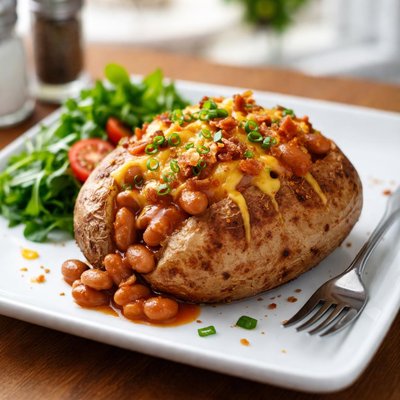 Baked potato with cheese and beans