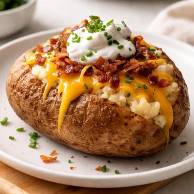 Baked potato with cheese and sour cream