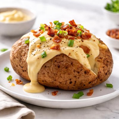 Baked potato with cheese sauce