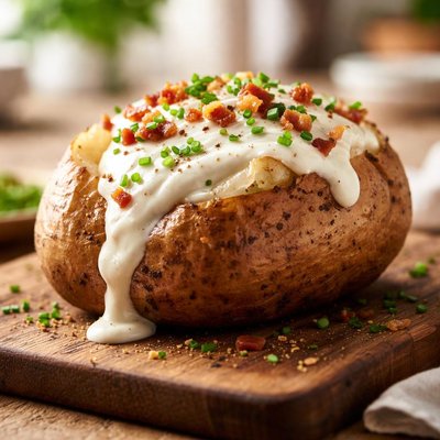Baked potato with cream sauce