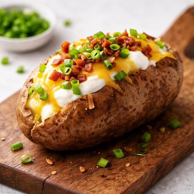 Baked potato with green onions