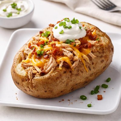 Baked potato with shredded chicken and cheese