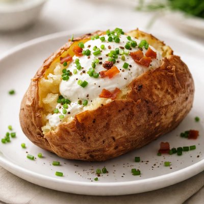 Baked potato with sour cream and chives