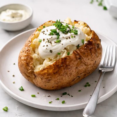 Baked potato with sour cream and pepper