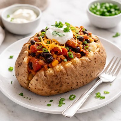 Baked potato with vegetarian chili