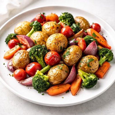 Baked potatoes and vegetables