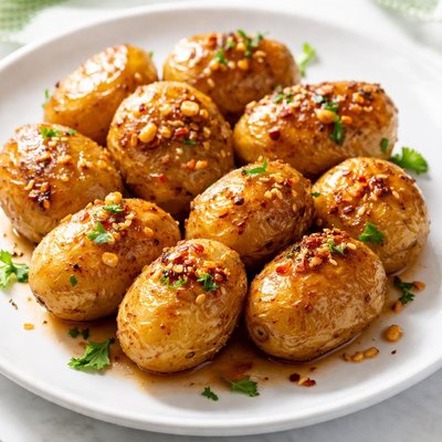 Baked potatos in garlic hony