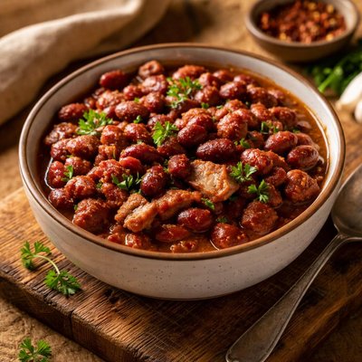 Baked red beans with ham
