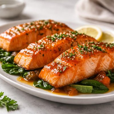 Baked salmon in apricot glaze