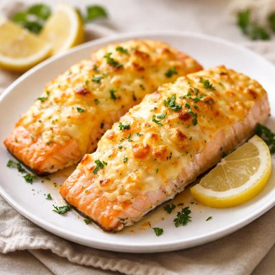 Baked salmon with cheese