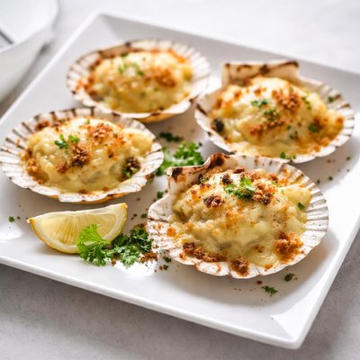 Baked scallops with cheese